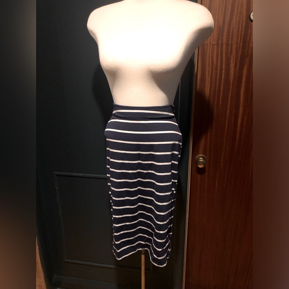 Navy and White Striped Pencil Skirt